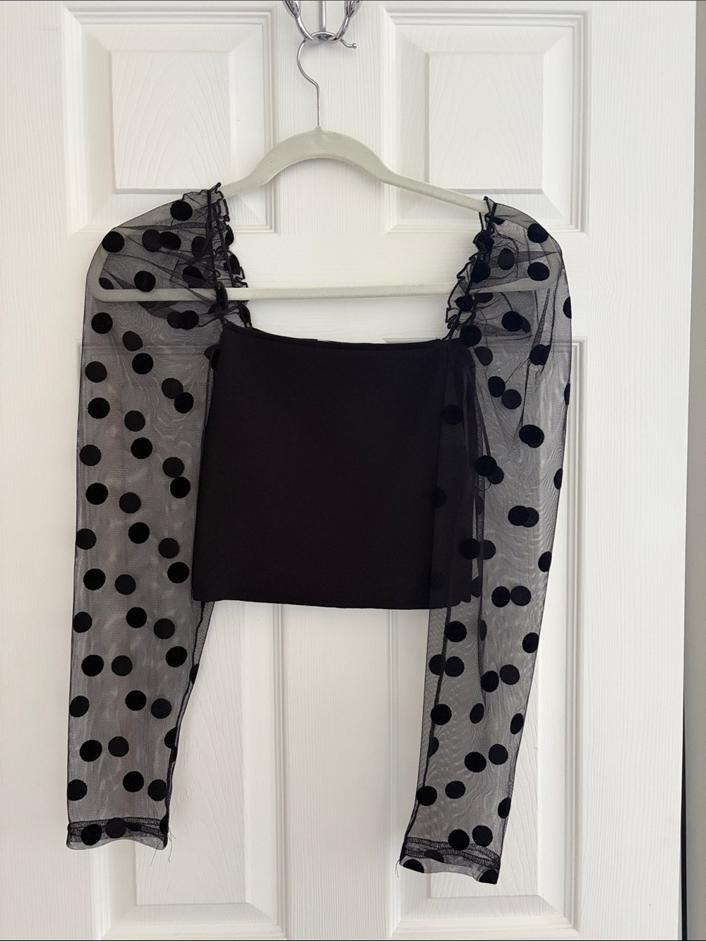 ZARA Black Polka Dot Mesh Sleeve Crop Top - Women Accessories